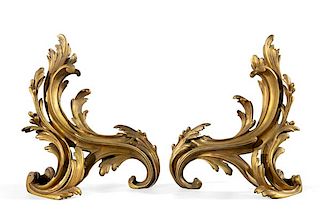 A pair of Louis XV style gilt bronze chenets