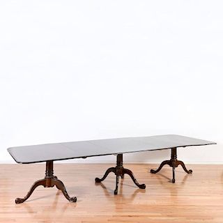 Philadelphia Chippendale style mahogany triple pedestal dining table