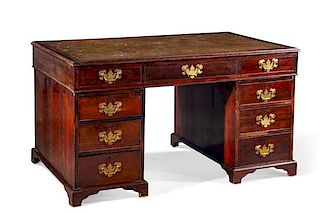 A George III mahogany pedestal partners' desk