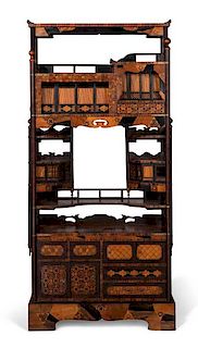A Japanese marquetry inlaid etagere cabinet