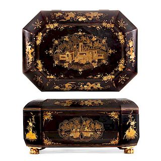 A Chinese Export lacquered work box