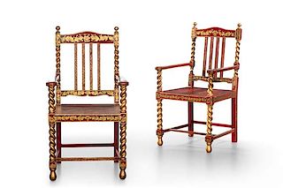 A pair of Chinoiserie decorated armchairs