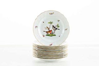 Twelve Herend Rothschild Bird dinner plates