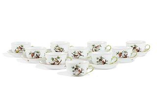 Ten Herend Rothschild Bird tea cups 