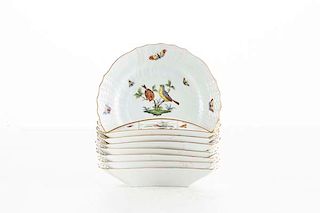 Eight Herend Rothschild Bird crescent salad plates