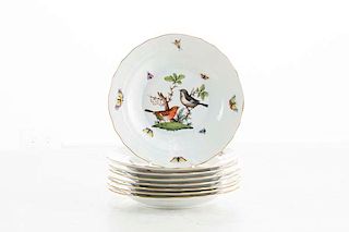 Eight Herend Rothschild Bird dessert plates