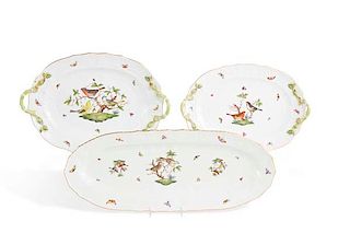 Three Herend Rothschild Bird porcelain platters