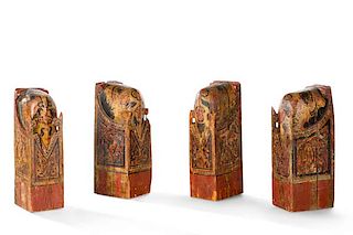 Four Continental Baroque painted carved corbels
