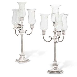 A pair of Victorian silverplate candelabra