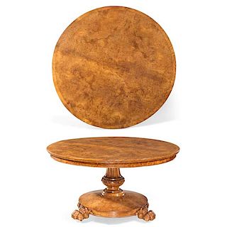 An English carved burl elm center table