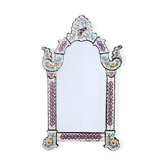 An unusual Venetian enamel decorated mirror