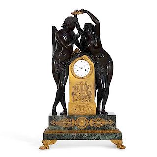 An Empire  bronze marble mantel clock