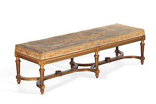 A Louis XVI style carved giltwood window bench