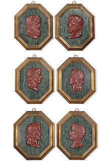 Six marble & faux porphyry panels- Roman Emperors