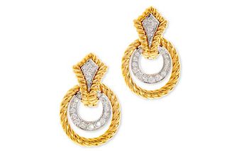 Pair diamond and 18K gold door knocker earrings