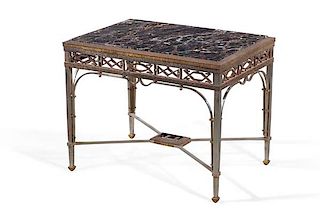 Art Deco patinated metal and chrome center table