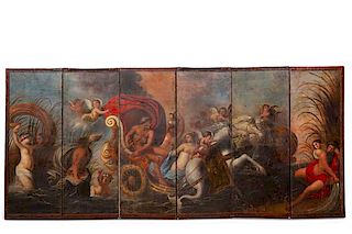 An Italian Baroque painted six fold floor screen