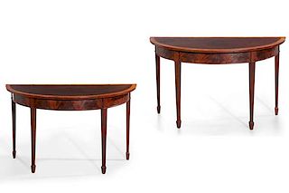 Pair George III satinwood & mahogany side tables