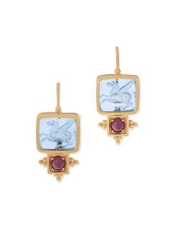 Pair glass, ruby &18K gold earrings, Tagliamante