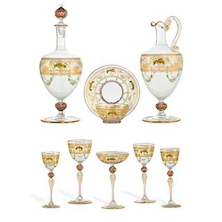 A suite of Venetian gilt and enamel glassware