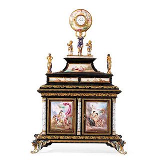 An enamel, gilt bronze & ebonized table cabinet