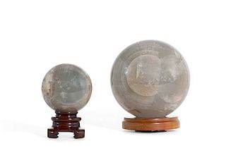 Two smoky quartz spheres