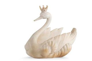 A carved white marble model of the Bohun Swan