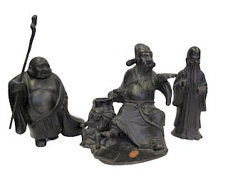 Bronze Figures of Hotei, Fukurokuju, and Li Bai.