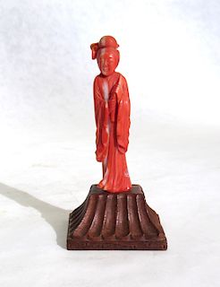 Small Coral Carving of Guanyin.
