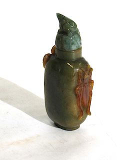 Carved Russet and Green Jade Snuff Bottle.