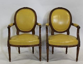 Pair of Louis XVI Style Finely Carved Arm Chairs.