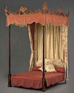 George III upholstered mahogany tester bed