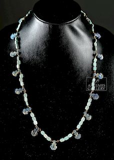 Egyptian Faience Beaded Necklace w/ Lapis Lotus Amulets