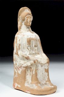 Elegant Western Greek Earthenware Seated Goddess