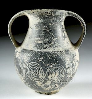 Miniature Etruscan Bucchero Pottery Amphora w/ Handles