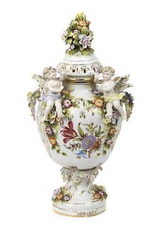 A Sitzendorf Porcelain Rococo Style Potpourri, Height 12 1/2 inches.