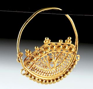 Medieval Islamic Fatimid 18K+ Gold Earring - 3.3 g