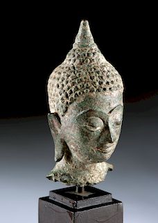 Serene 16th C. Thai Bronze Buddha Head