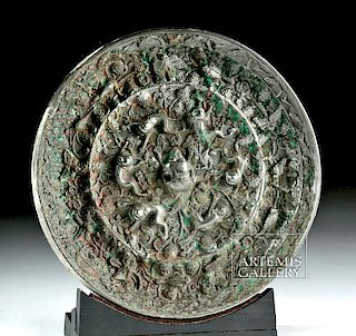 Superb Chinese Tang Bronze Mirror with Frogs