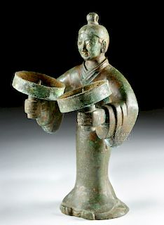 Chinese Qing Bronze Figural Lamp / Candle Holder