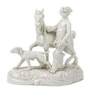 A German Porcelain Horse Figurine, Height 6 1/8 x width 6 1/2 inches.