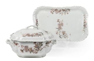 A Austrian Porcelain Covered Soup Tureen and Platter, Length of platter 15 inches.
