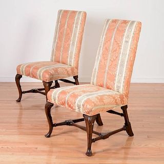 Pair Queen Anne upholstered walnut side chairs