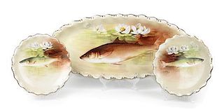 A Limoges Porcelain Partial Fish Service, Length of platter 23 3/4 inches.