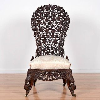 Anglo-Indian carved, pierced shisham wood chair
