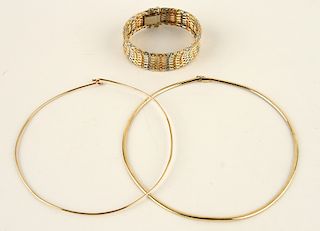 TWO 14K GOLD NECKLACES AND 18K GOLD MESH BRACELET