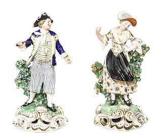 Two Chelsea Style Porcelain Figurines, Height of each 9 1/2 inches.