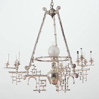 Silver plated "Bamboo" chandelier attr. to Jansen