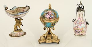 COLLECTION OF THREE VIENNESE ENAMELED ITEMS