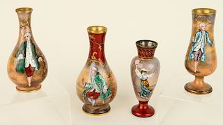 COLLECTION 4 FRENCH ENAMELED VASES SIGNED VIBERT